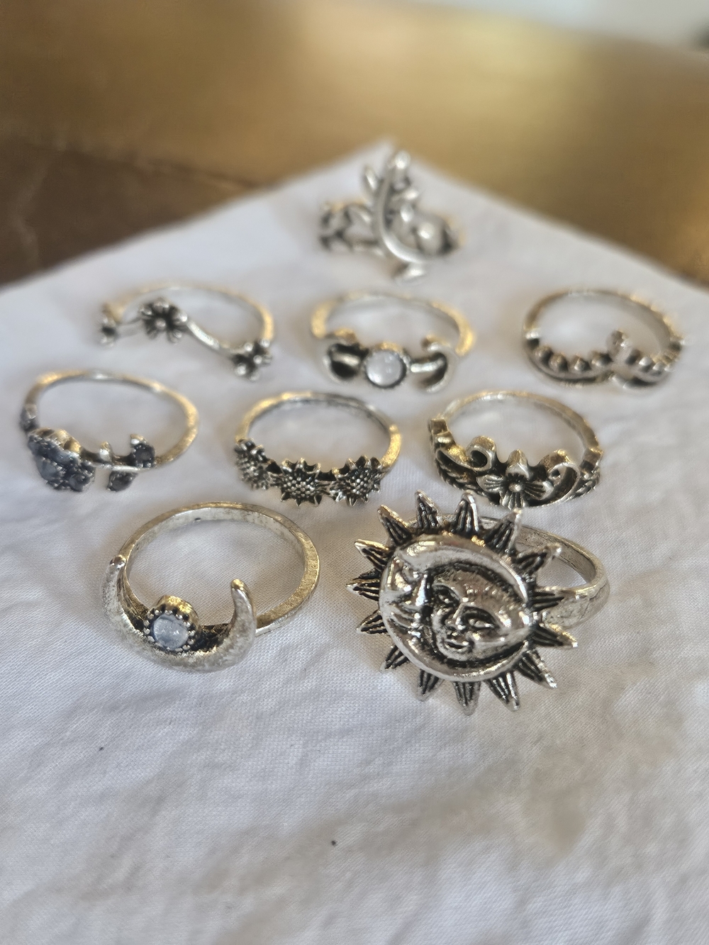 All Included In Price Silver Moon & Sun Stacking Ring Set. Boho Celestial Design